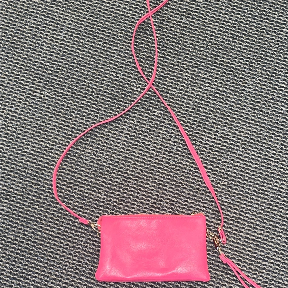 Hot Pink Pebbled Vegan Leather Crossbody Clutch Handbag - Picture 2 of 16